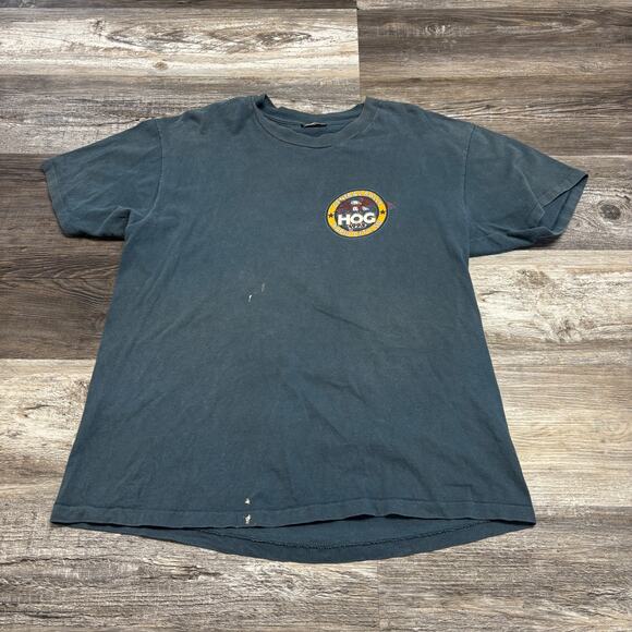 Vintage 90s Harley Davidson 1995 HOG Rally Rapid City SD Teal Mens Biker T-Shirt - Picture 3 of 9